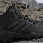 vegan hiking boot on mountain terrain